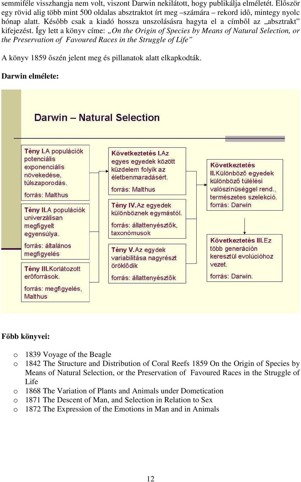 Így lett a könyv címe: On the Origin of Species by Means of Natural Selection, or the Preservation of Favoured Races in the Struggle of Life A könyv 1859 őszén jelent meg és pillanatok alatt