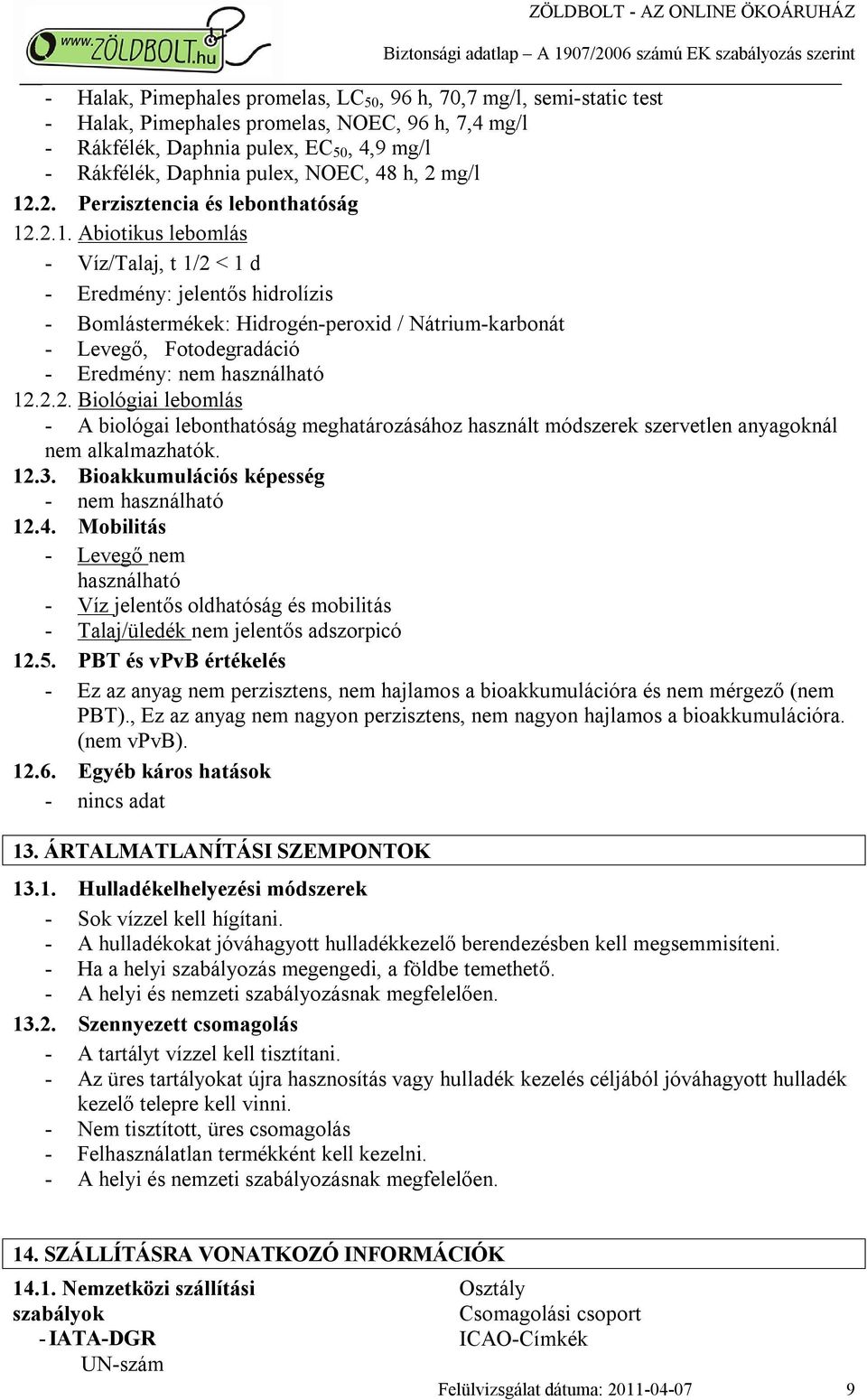 .2. Perzisztencia és lebonthatóság 12