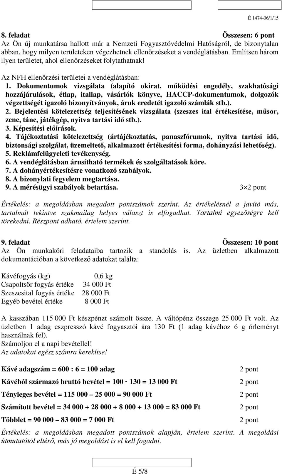 Dokumentumok vizsgálata (alapító okirat, működési engedély, szakhatósági hozzájárulások, étlap, itallap, vásárlók könyve, HACCP-dokumentumok, dolgozók végzettségét igazoló bizonyítványok, áruk