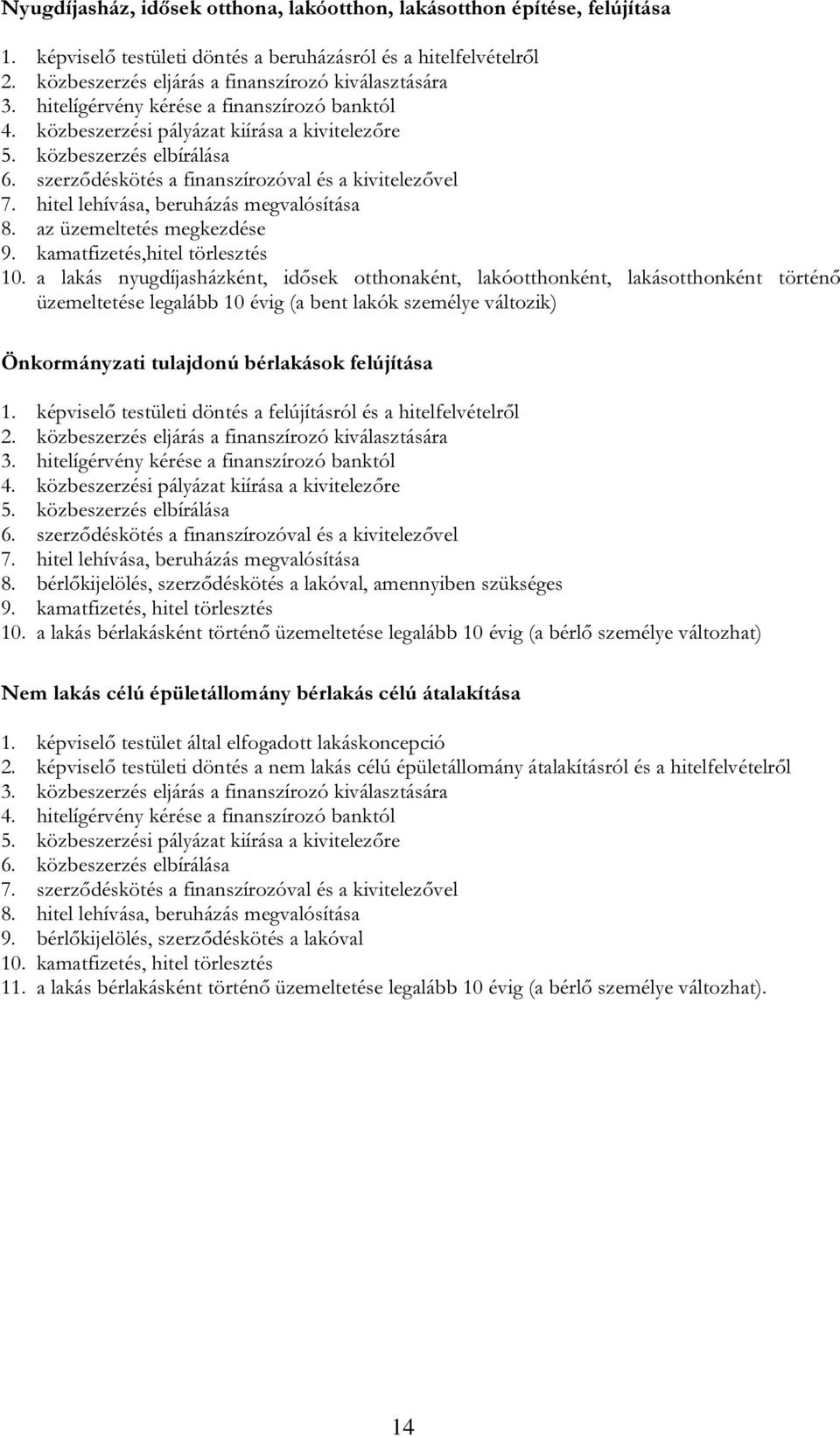 hitel lehívása, beruházás megvalósítása 8. az üzemeltetés megkezdése 9. kamatfizetés,hitel törlesztés 10.