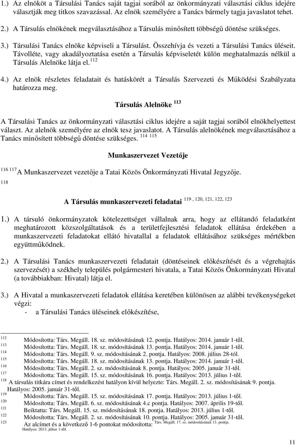 Távolléte, vagy akadályoztatása esetén a Társulás képviseletét külön meghatalmazás nélkül a Társulás Alelnöke látja el. 112 4.