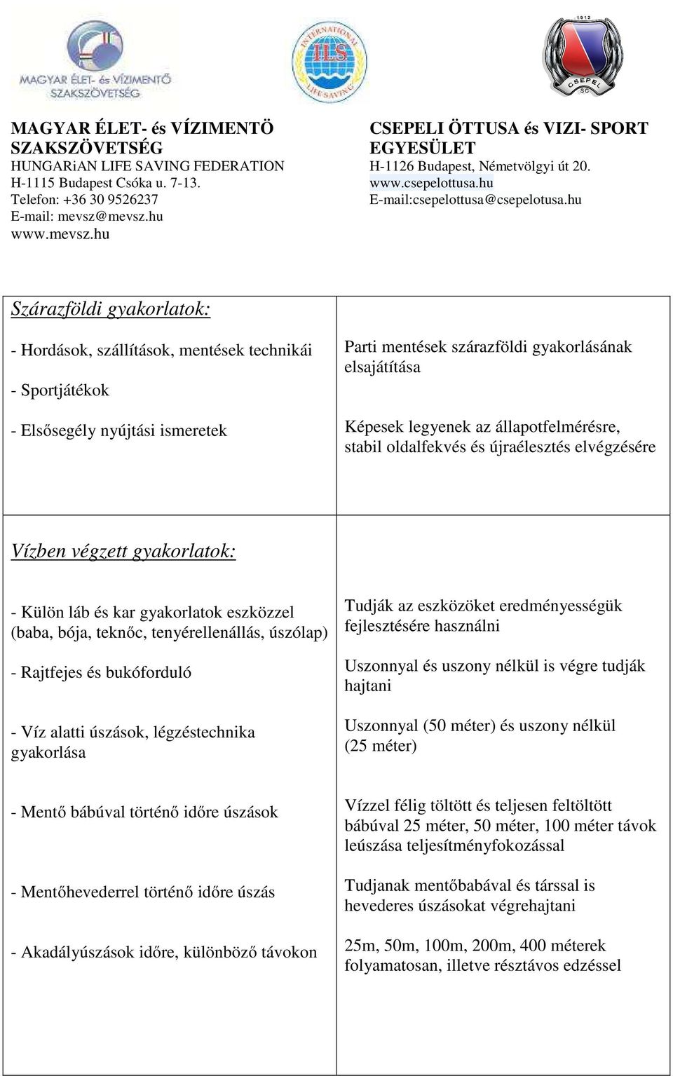 bukóforduló - Víz alatti úszások, légzéstechnika gyakorlása Tudják az eszközöket eredményességük fejlesztésére használni Uszonnyal és uszony nélkül is végre tudják hajtani Uszonnyal (50 méter) és