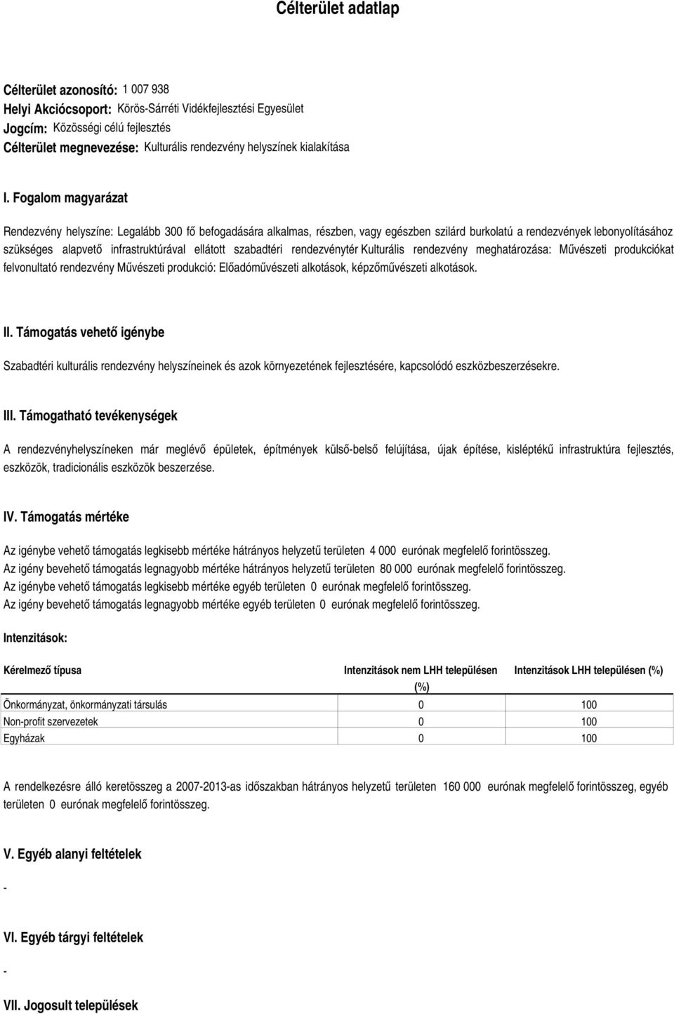 Fogalom magyarázat Rendezvény helyszíne: Legalább 300 fő befogadására alkalmas, részben, vagy egészben szilárd burkolatú a rendezvények lebonyolításához szükséges alapvető infrastruktúrával ellátott