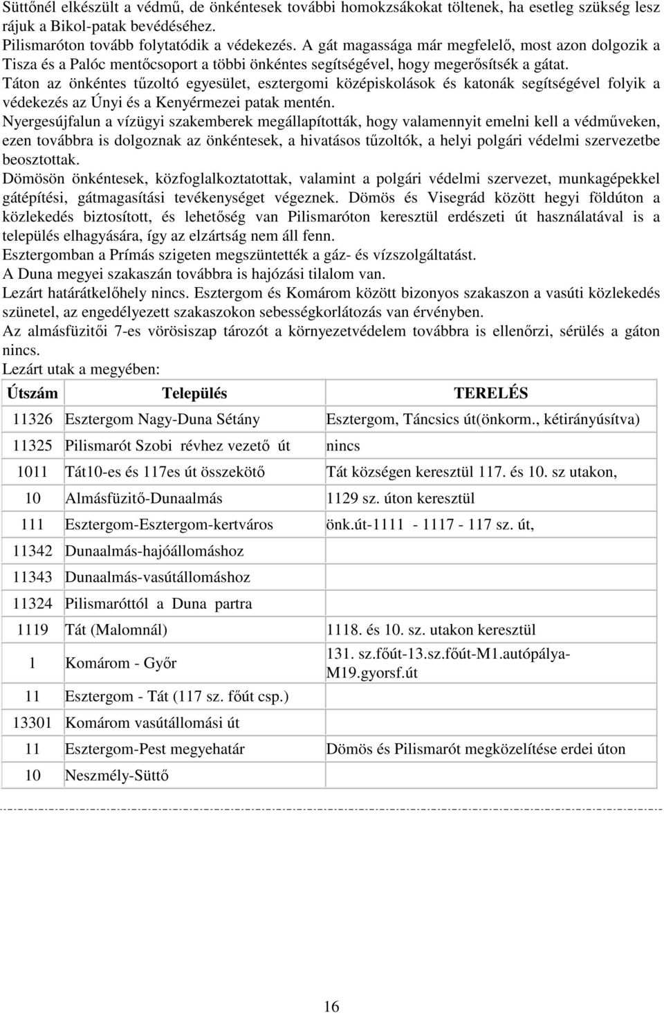 Táton az önkéntes tűzoltó egyesület, esztergomi középiskolások és katonák segítségével folyik a védekezés az Únyi és a Kenyérmezei patak mentén.