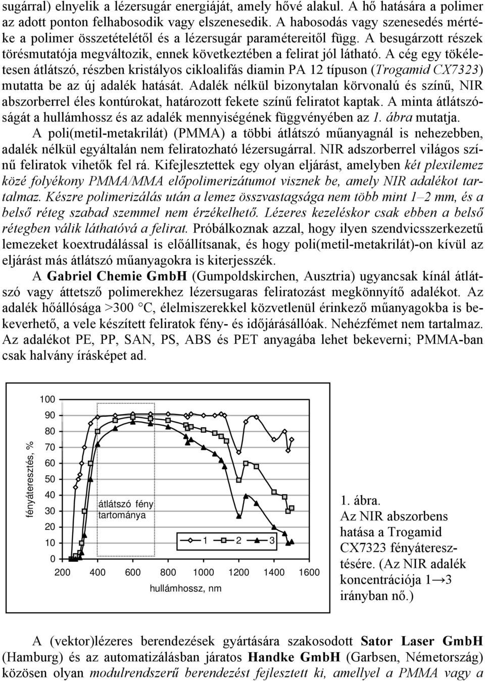 A cég egy tökéletesen átlátszó, részben kristályos cikloalifás diamin PA 12 típuson (Trogamid CX7323) mutatta be az új adalék hatását.
