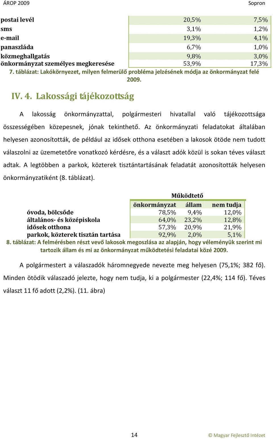 Lakossági tájékozottság A lakosság önkormányzattal, polgármesteri hivatallal való tájékozottsága összességében közepesnek, jónak tekinthető.