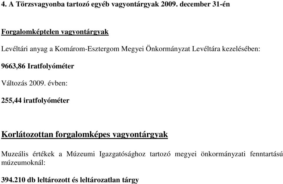 Levéltára kezelésében: 9663,86 Iratfolyóméter Változás 2009.