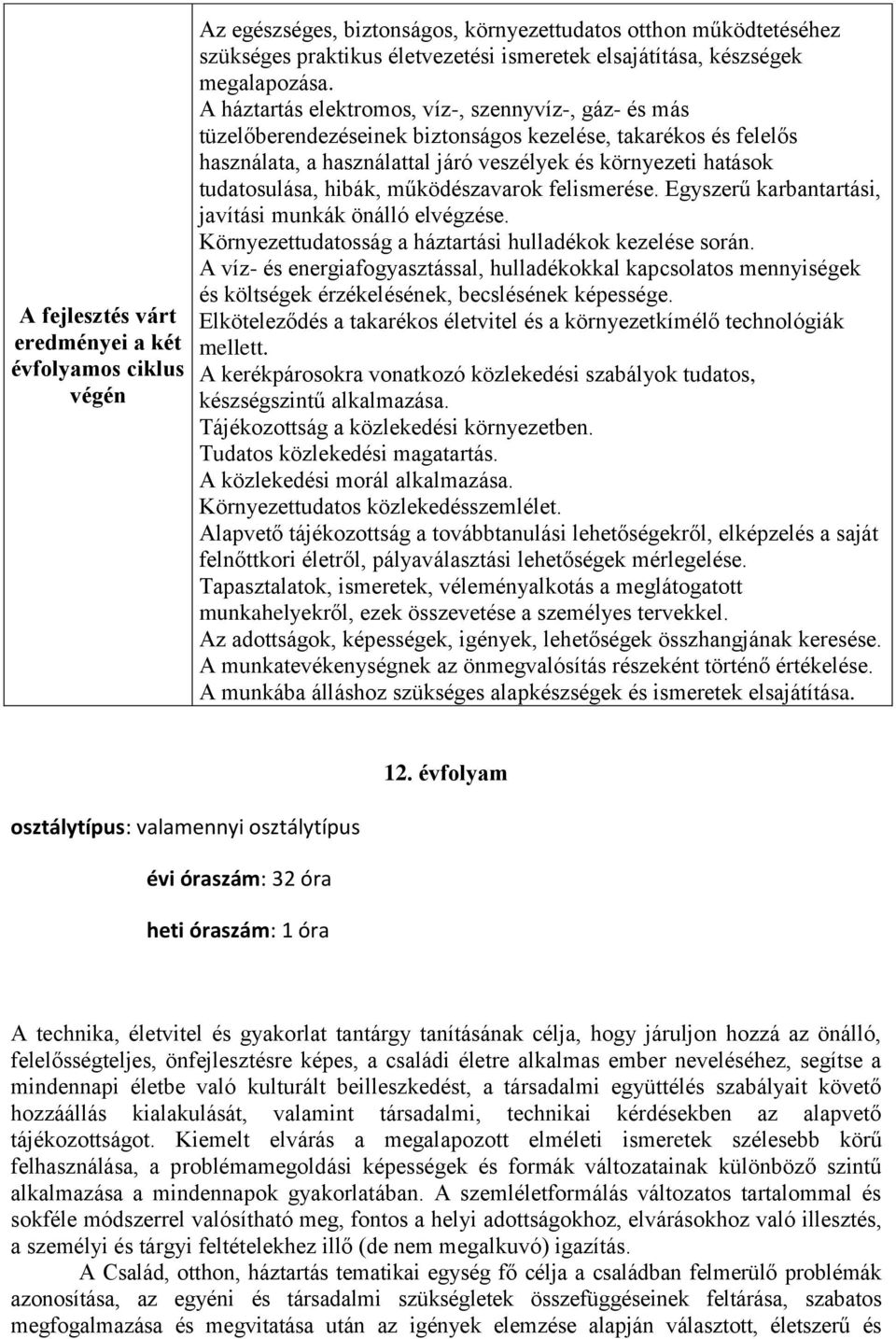 A háztartás elektromos, víz-, szennyvíz-, gáz- és más tüzelőberendezéseinek biztonságos kezelése, takarékos és felelős használata, a használattal járó veszélyek és környezeti hatások tudatosulása,