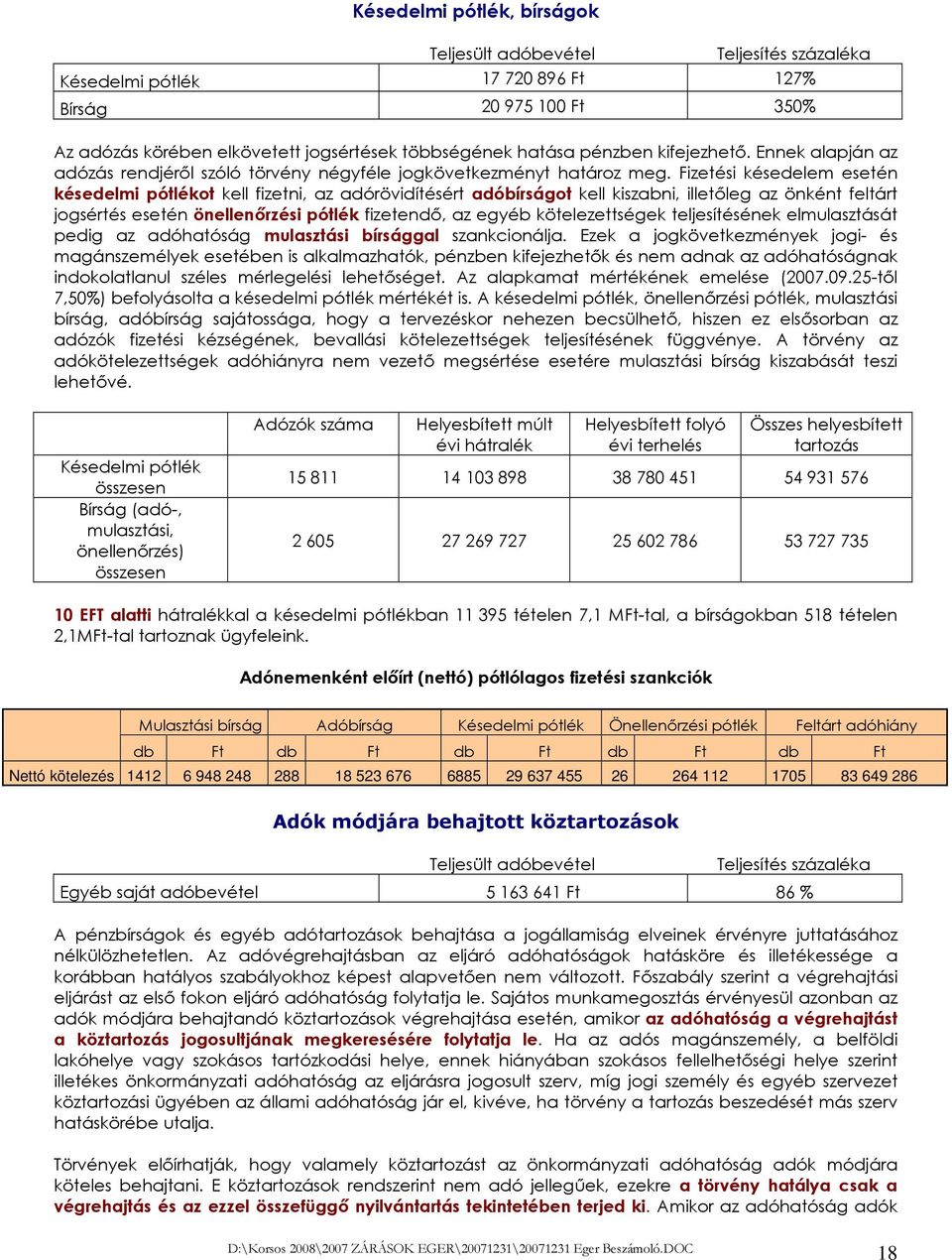 Fizetési késedelem esetén késedelmi pótlékot kell fizetni, az adórövidítésért adóbírságot kell kiszabni, illetıleg az önként feltárt jogsértés esetén önellenırzési pótlék fizetendı, az egyéb
