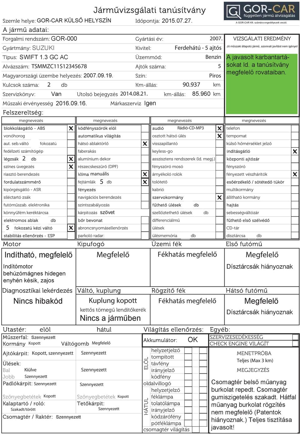 90 km Műszaki érvényesség 201.