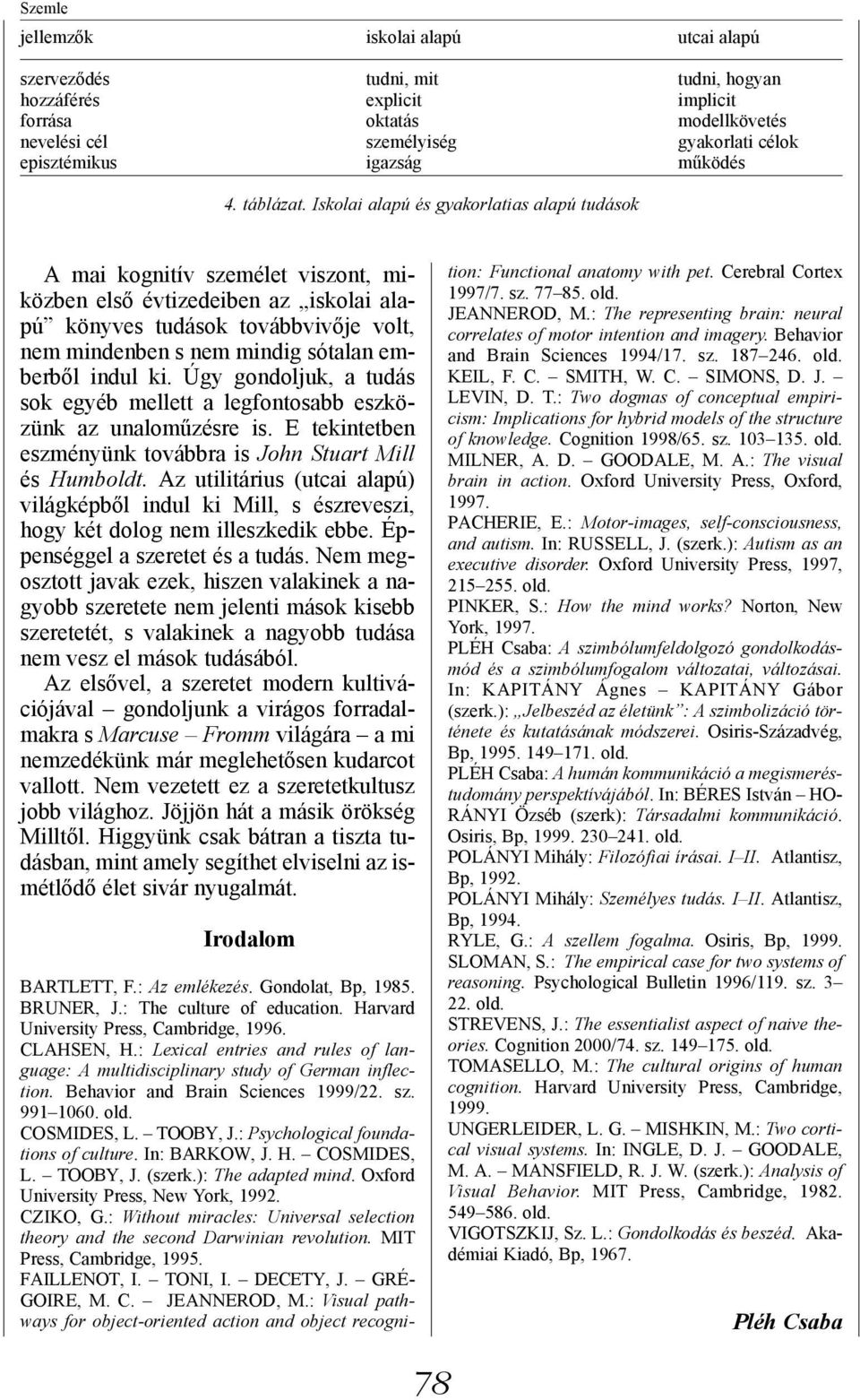 Iskolai alapú és gyakorlatias alapú tudások A mai kognitív személet viszont, miközben első évtizedeiben az iskolai alapú könyves tudások továbbvivője volt, nem mindenben s nem mindig sótalan emberből