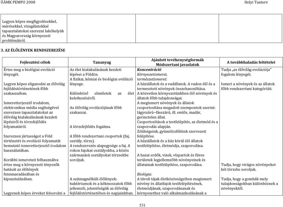 Ismeretterjesztő irodalom, elektronikus média segítségével szerezzen tapasztalatokat az élővilág kialakulásának kezdeti lépésiről és törzsfejlődés folyamatáról.