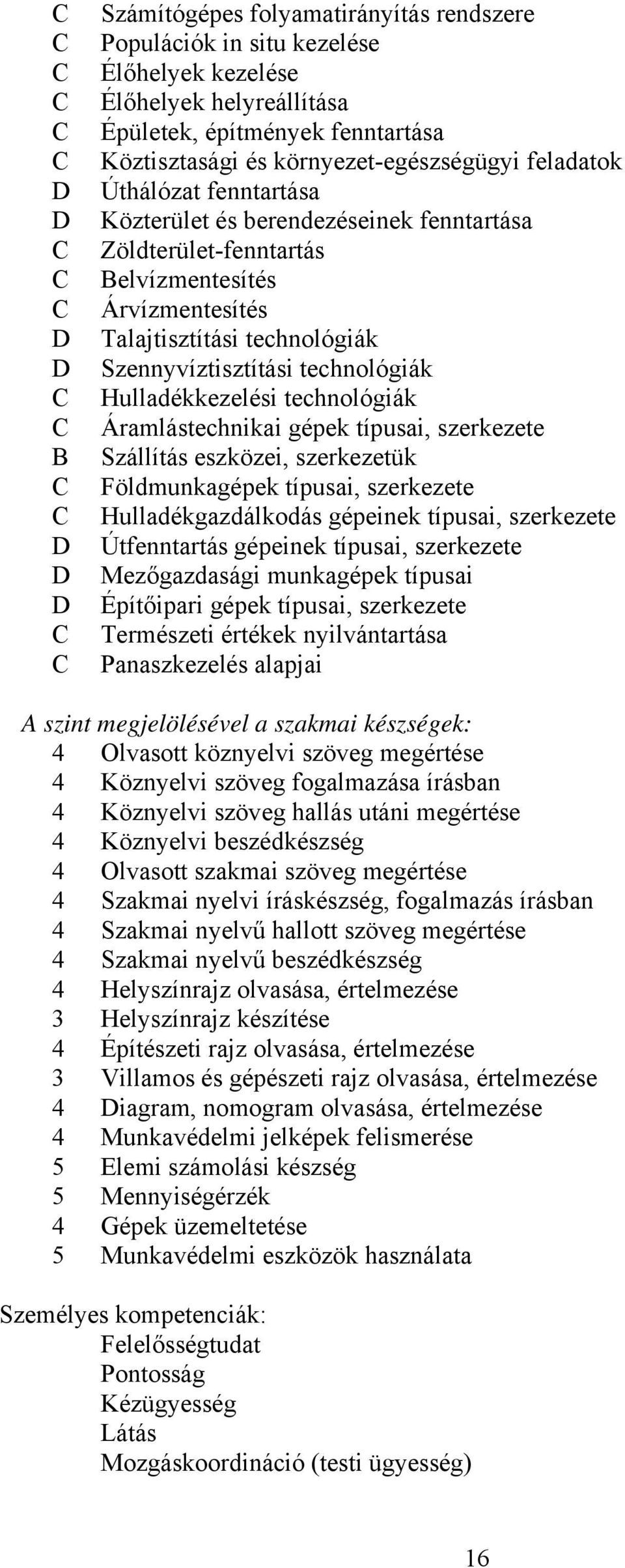 technológiák Áramlástechnikai gépek típusai, szerkezete Szállítás eszközei, szerkezetük Földmunkagépek típusai, szerkezete Hulladékgazdálkodás gépeinek típusai, szerkezete Útfenntartás gépeinek