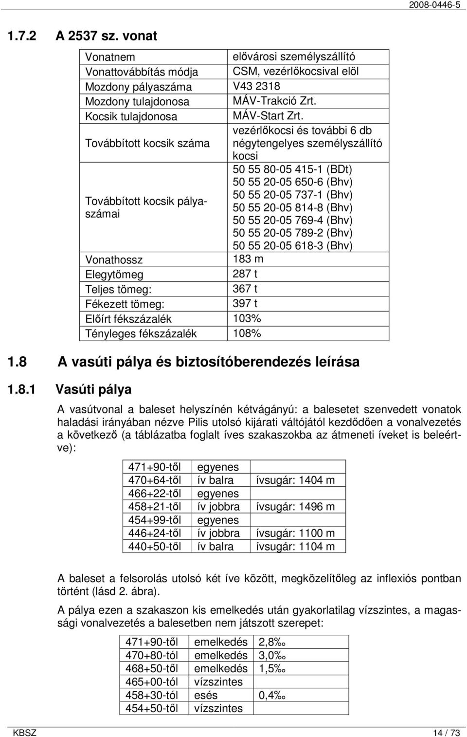 vezérlőkocsi és további 6 db Továbbított kocsik száma négytengelyes személyszállító kocsi 50 55 80-05 415-1 (BDt) 50 55 20-05 650-6 (Bhv) 50 55 20-05 737-1 (Bhv) Továbbított kocsik pályaszámai 50 55