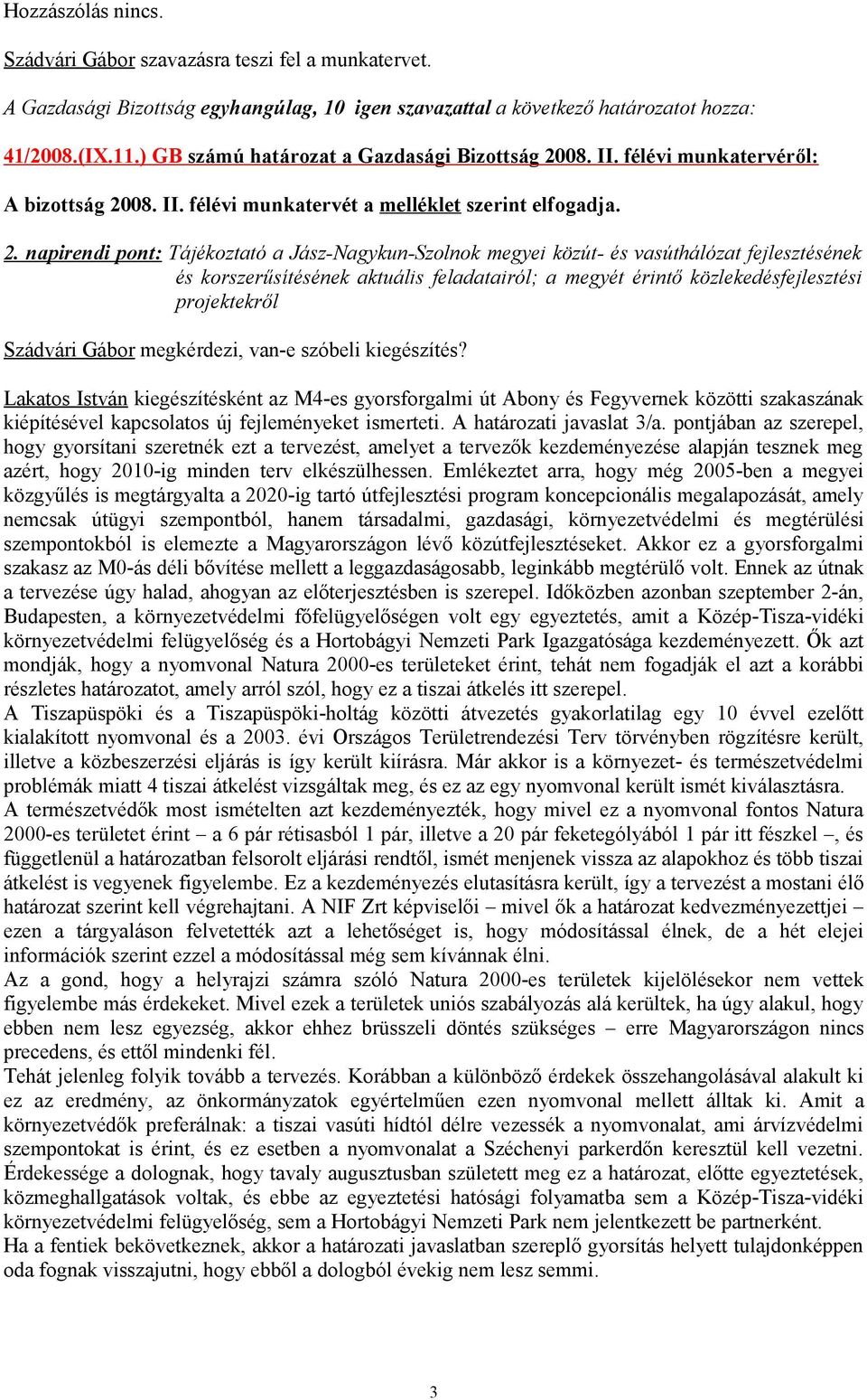 08. II. félévi munkatervéről: A bizottság 20