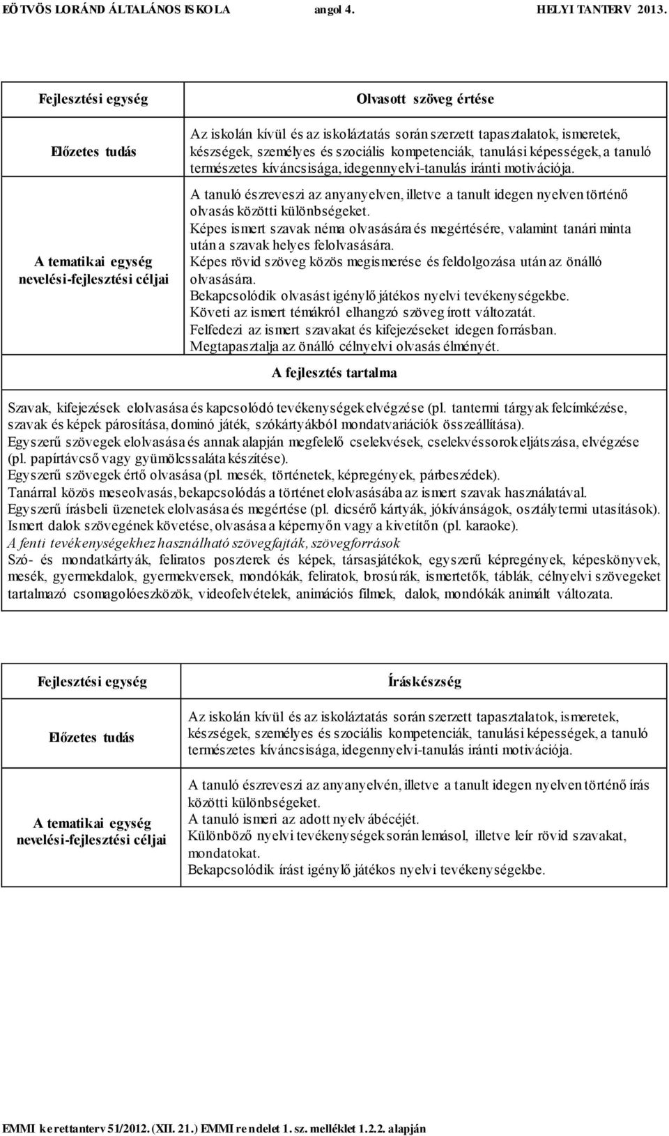 A tanuló észreveszi az anyanyelven, illetve a tanult idegen nyelven történő olvasás közötti különbségeket.