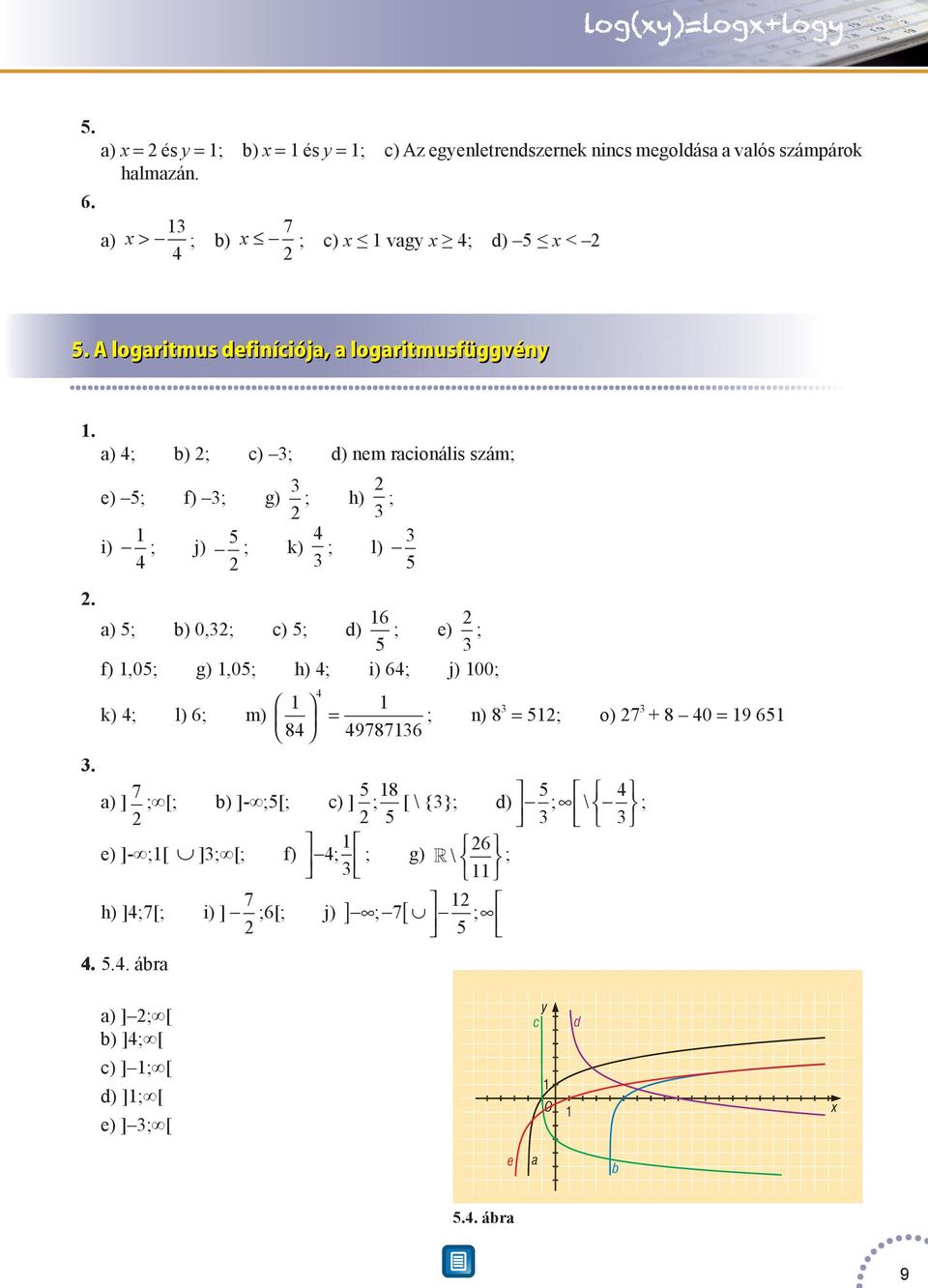 A logaritmus definíciója, a logaritmusfüggvény a) ; b) ; c) ; d) nem racionális szám; e) ; f) ; g) ; h) ; i) ; j) ; k) ; l).