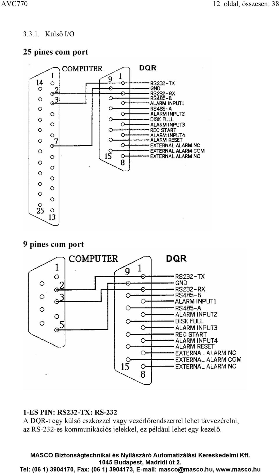 Külső I/O 25 pines com port 9 pines com port 1-ES PIN: