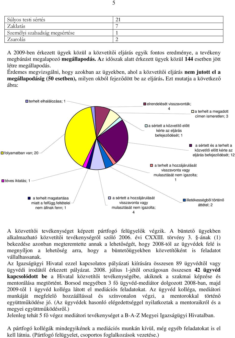 Érdemes megvizsgálni, hogy azokban az ügyekben, ahol a közvetítői eljárás nem jutott el a megállapodásig (50 esetben), milyen okból fejeződött be az eljárás.