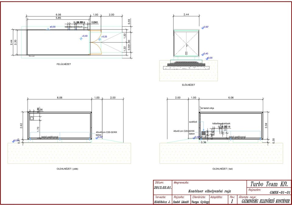 ±0,00 40x40 cm C20-32/KK 40x40 cm C20-32/KK beton beton belső