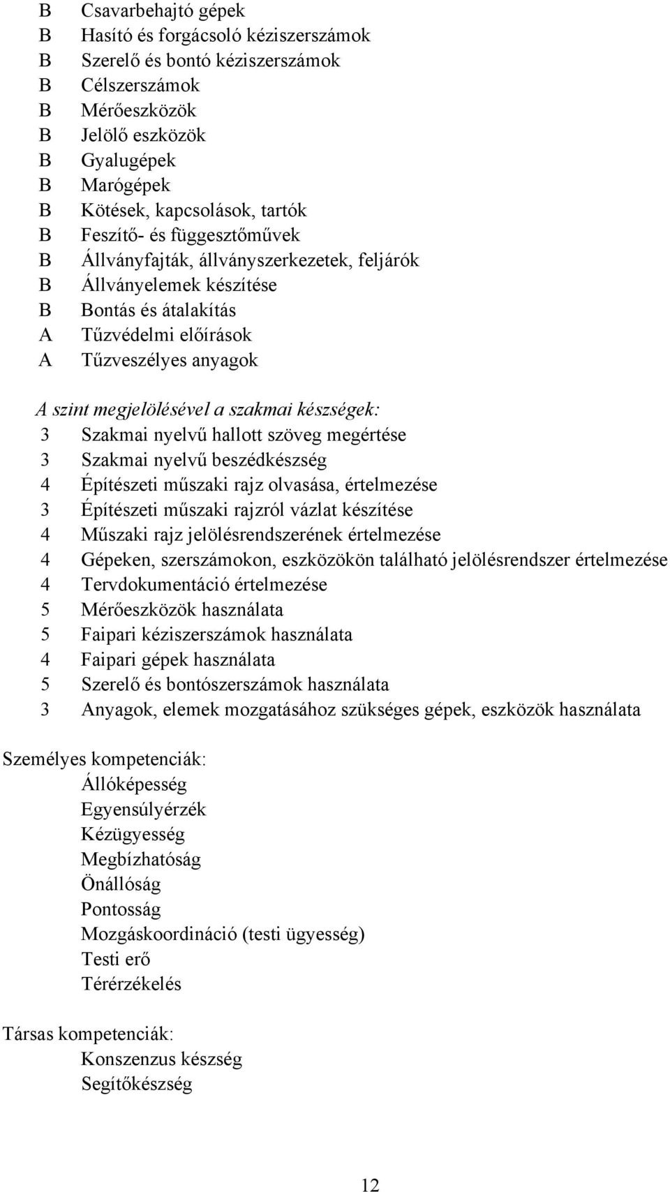nyelvű hallott szöveg megértése 3 Szakmai nyelvű beszédkészség 4 Építészeti műszaki rajz olvasása, értelmezése 3 Építészeti műszaki rajzról vázlat készítése 4 Műszaki rajz jelölésrendszerének