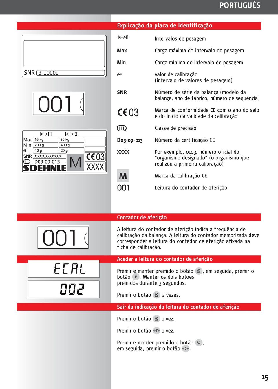precisão D0-09-0 XXXX M 00 Número da certificação CE Por exemplo, 003, número oficial do organismo designado (o organismo que realizou a primeira calibração) Marca da calibração CE Leitura do