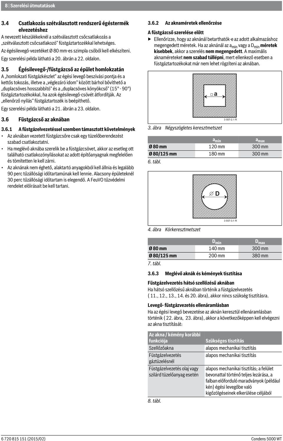 Az égésilevegő-vezetéket Ø 80 mm-es szimpla csőből kell elkészíteni. Egy szerelési példa látható a 20. ábrán a 22. oldalon. 3.