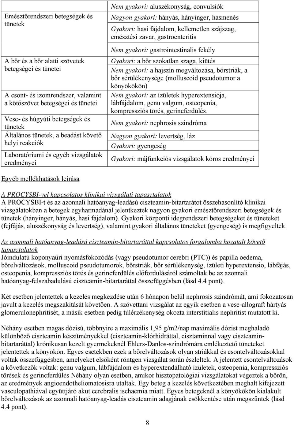 hasi fájdalom, kellemetlen szájszag, emésztési zavar, gastroenteritis Nem gyakori: gastrointestinalis fekély Gyakori: a bőr szokatlan szaga, kiütés Nem gyakori: a hajszín megváltozása, bőrstriák, a