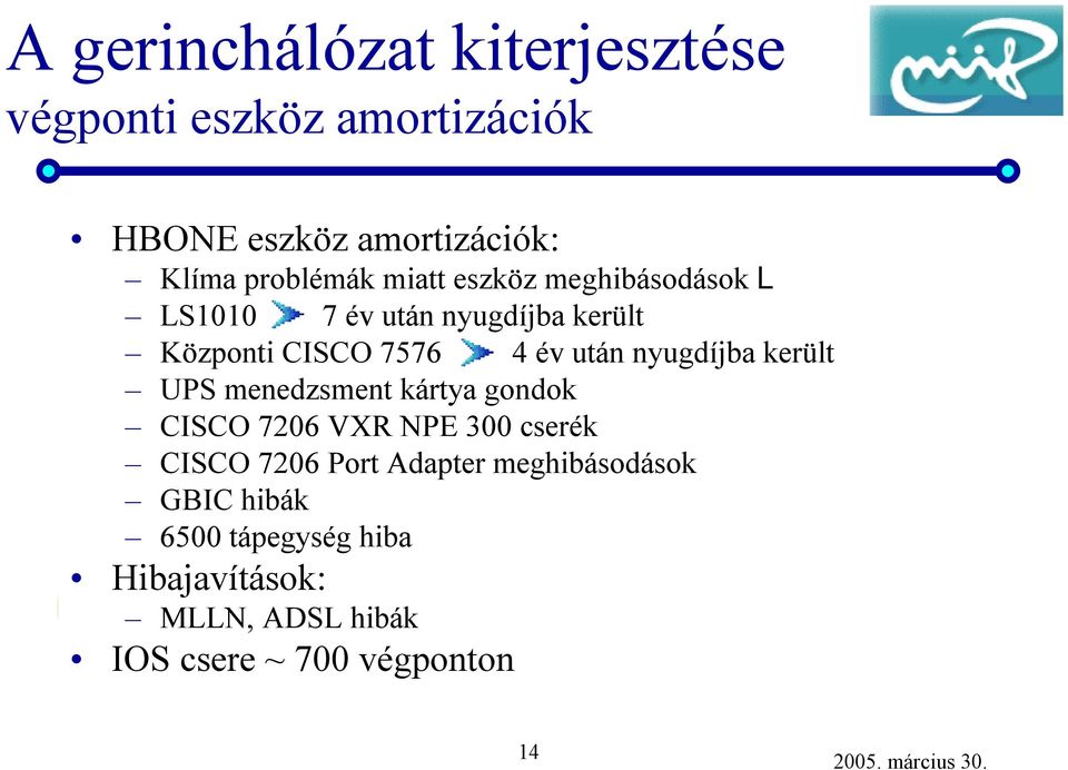 után nyugdíjba került UPS menedzsment kártya gondok CISCO 7206 VXR NPE 300 cserék CISCO 7206 Port