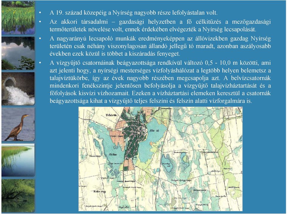 A nagyarányú lecsapoló munkák eredményeképpen az állóvizekben gazdag Nyírség területén csak néhány viszonylagosan állandó jellegű tó maradt, azonban aszályosabb években ezek közül is többet a