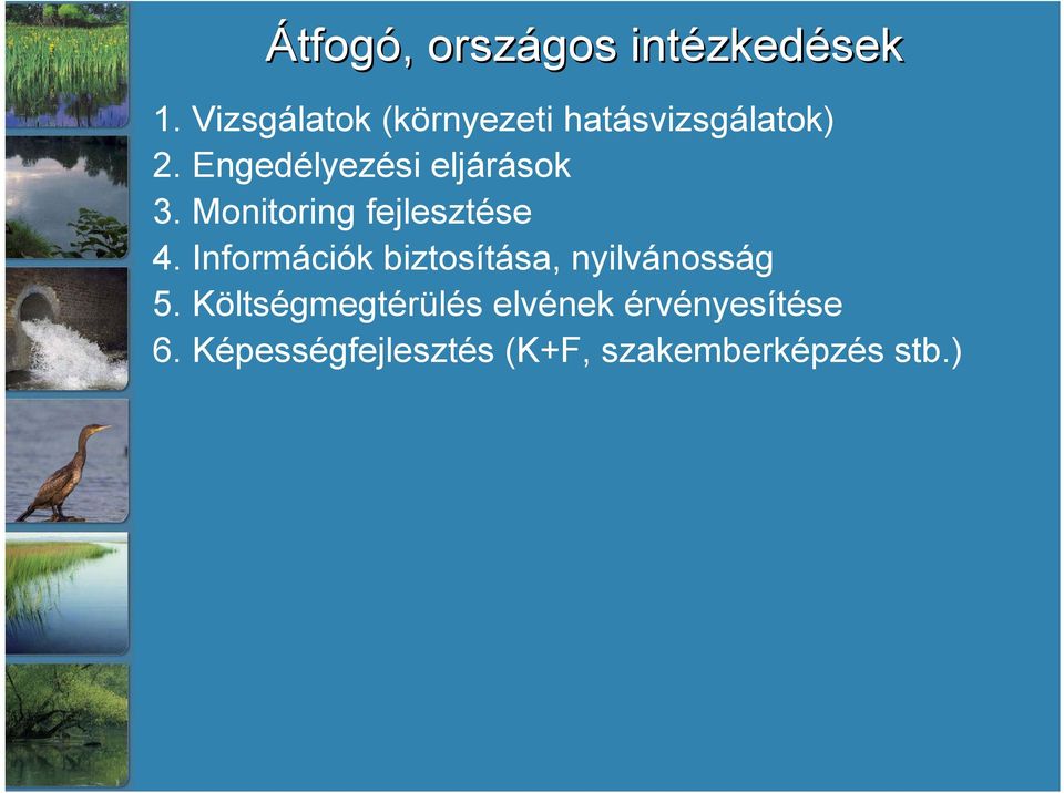 Engedélyezési eljárások 3. Monitoring fejlesztése 4.