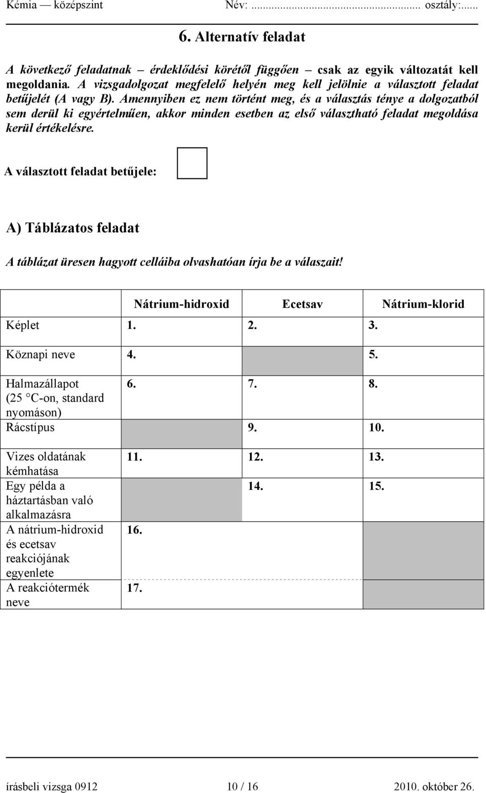 Amennyiben ez nem történt meg, és a választás ténye a dolgozatból sem derül ki egyértelműen, akkor minden esetben az első választható feladat megoldása kerül értékelésre.