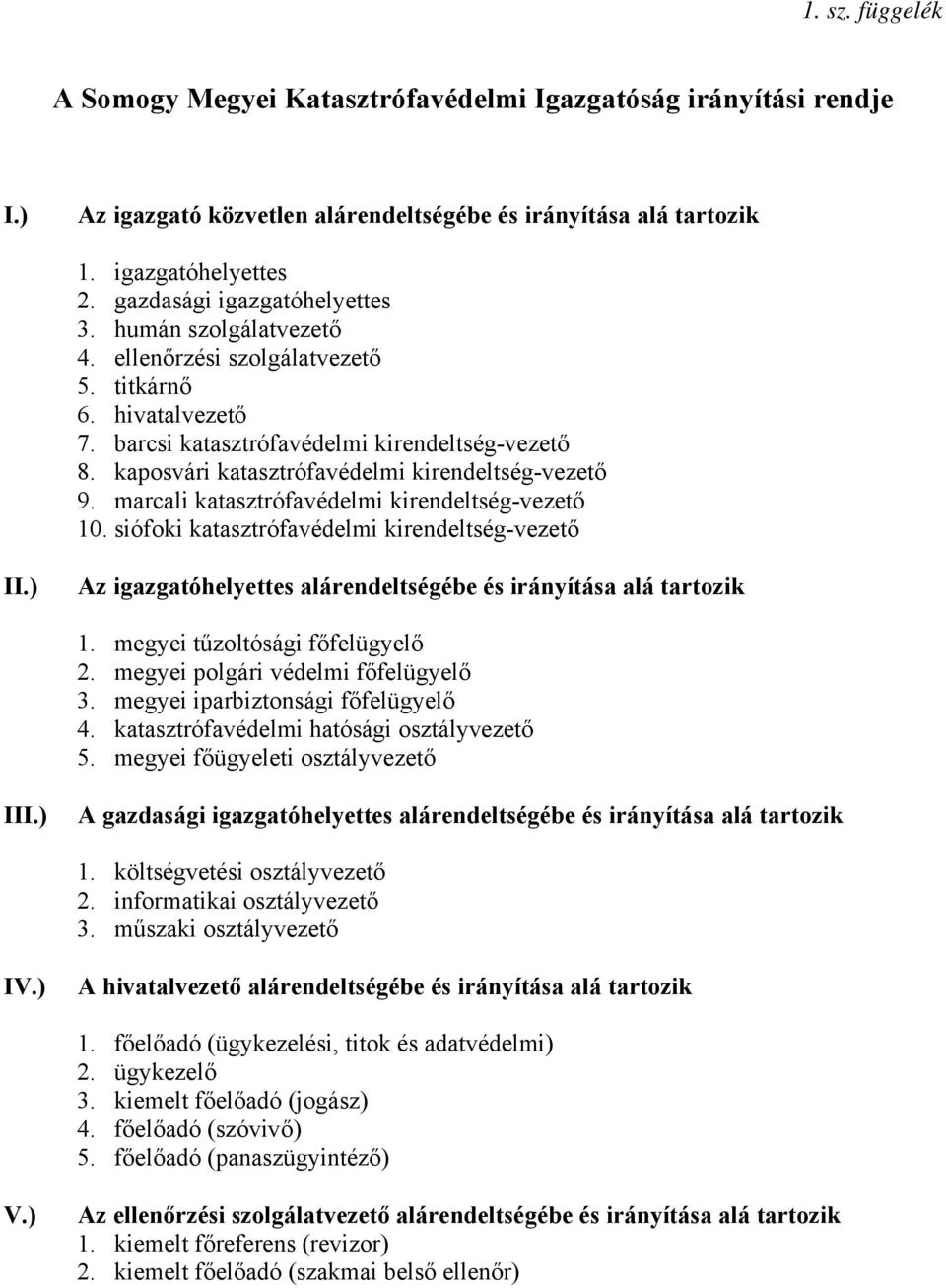 marcali katasztrófavédelmi kirendeltség-vezető 10. siófoki katasztrófavédelmi kirendeltség-vezető II.) Az igazgatóhelyettes alárendeltségébe és irányítása alá 1. megyei tűzoltósági főfelügyelő 2.