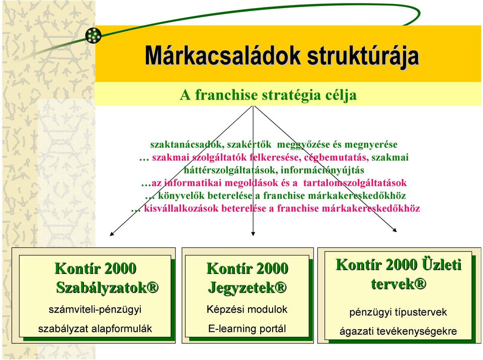 beterelése a franchise márkakereskedőkhöz Kontír 2000 Szabályzatok számviteli-pénzügyi számviteli-pénzügyi szabályzat szabályzat alapformulák alapformulák Kontír 2000