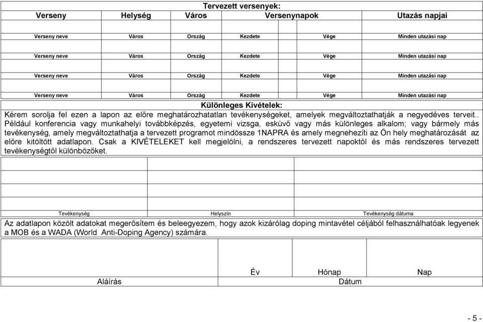 . Például konferencia vagy munkahelyi továbbképzés, egyetemi vizsga, esküvő vagy más különleges alkalom; vagy bármely más tevékenység, amely megváltoztathatja a tervezett programot mindössze 1NAPRA