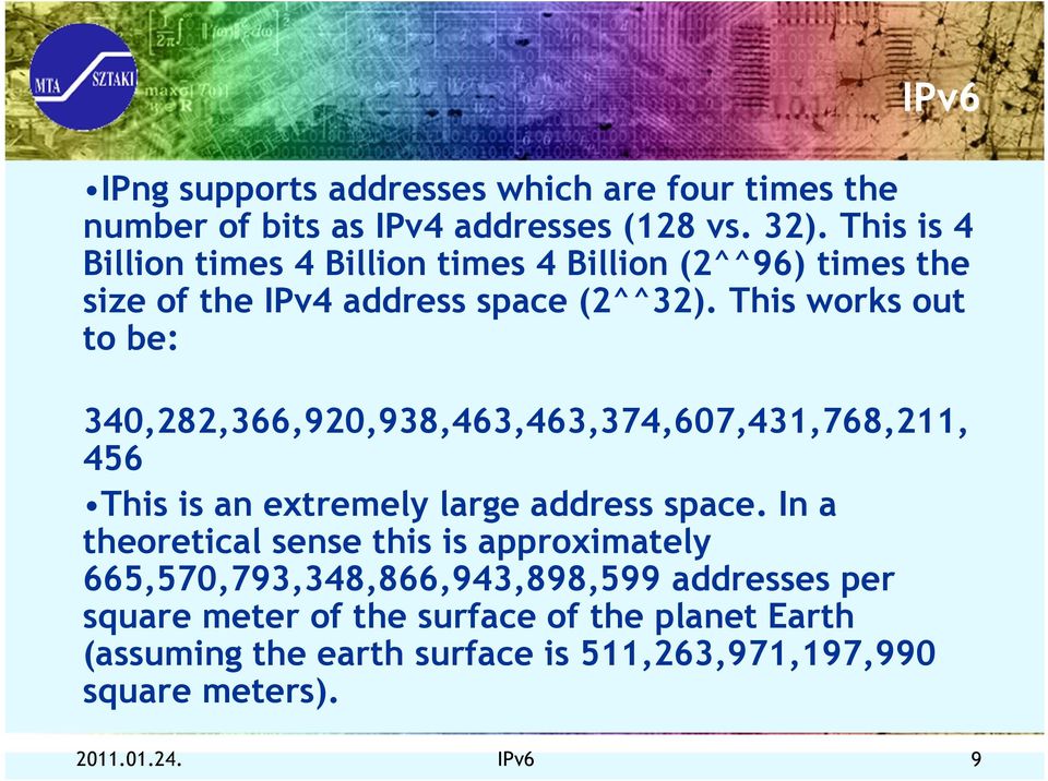 This works out to be: 340,282,366,920,938,463,463,374,607,431,768,211, 456 This is an extremely large address space.