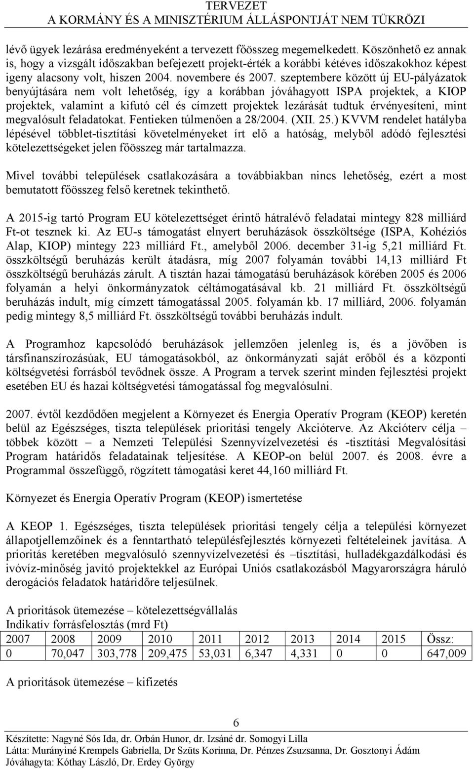 szeptembere között új EU-pályázatok benyújtására nem volt lehetőség, így a korábban jóváhagyott ISPA projektek, a KIOP projektek, valamint a kifutó cél és címzett projektek lezárását tudtuk