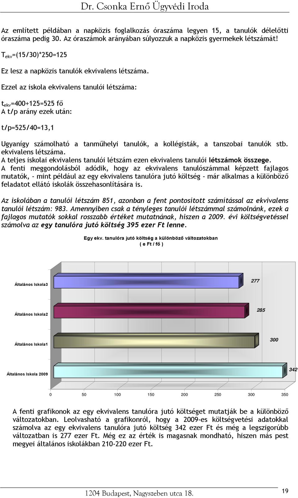 Ezzel az iskola ekvivalens tanulói létszáma: t ekv =400+125=525 fő A t/p arány ezek után: t/p=525/40=13,1 Ugyanígy számolható a tanműhelyi tanulók, a kollégisták, a tanszobai tanulók stb.