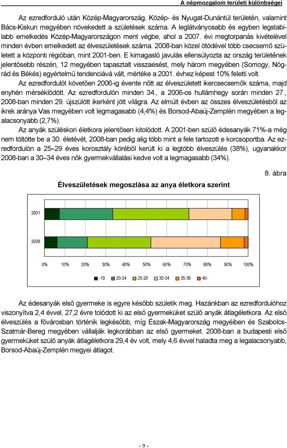 2008-ban közel ötödével több csecsemő született a központi régióban, mint 2001-ben.