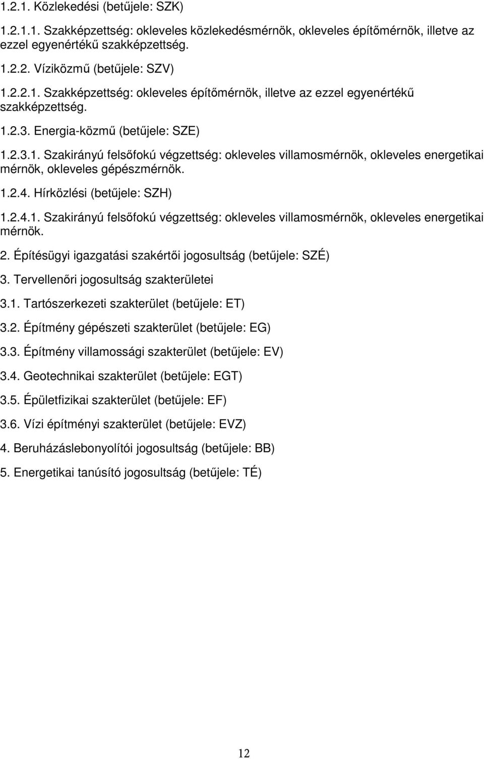 Építésügyi igazgatási szakértıi jogosultság (betőjele: SZÉ) 3. Tervellenıri jogosultság szakterületei 3.1. Tartószerkezeti szakterület (betőjele: ET) 3.2.