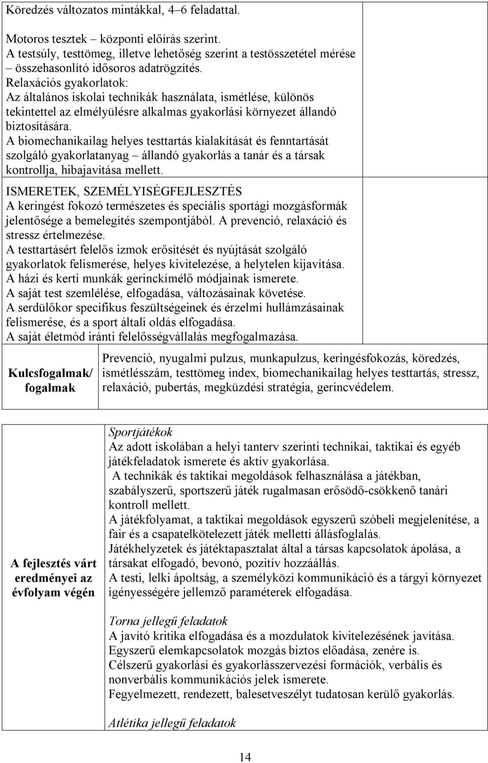 A biomechanikailag helyes testtartás kialakítását és fenntartását szolgáló gyakorlatanyag állandó gyakorlás a tanár és a társak kontrollja, hibajavítása mellett.