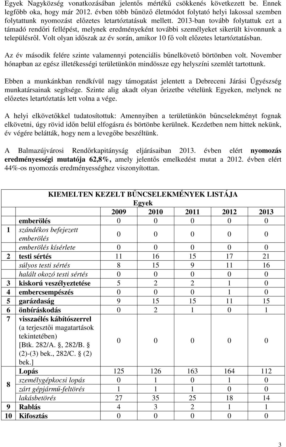 2013-ban tovább folytattuk ezt a támadó rendőri fellépést, melynek eredményeként további személyeket sikerült kivonnunk a településről.