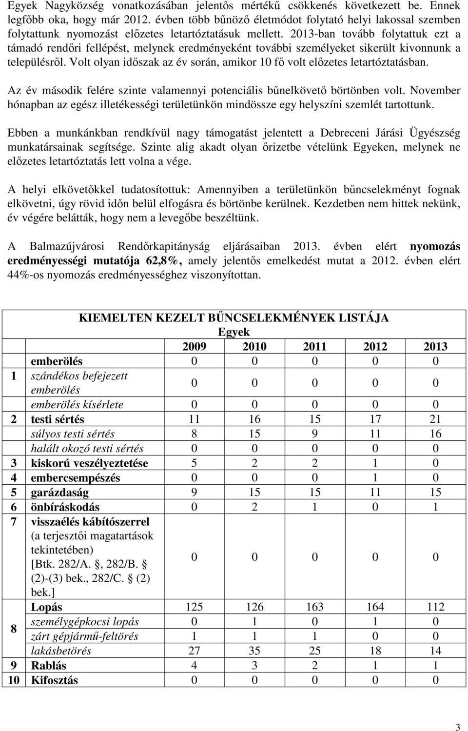 2013-ban tovább folytattuk ezt a támadó rendőri fellépést, melynek eredményeként további személyeket sikerült kivonnunk a településről.