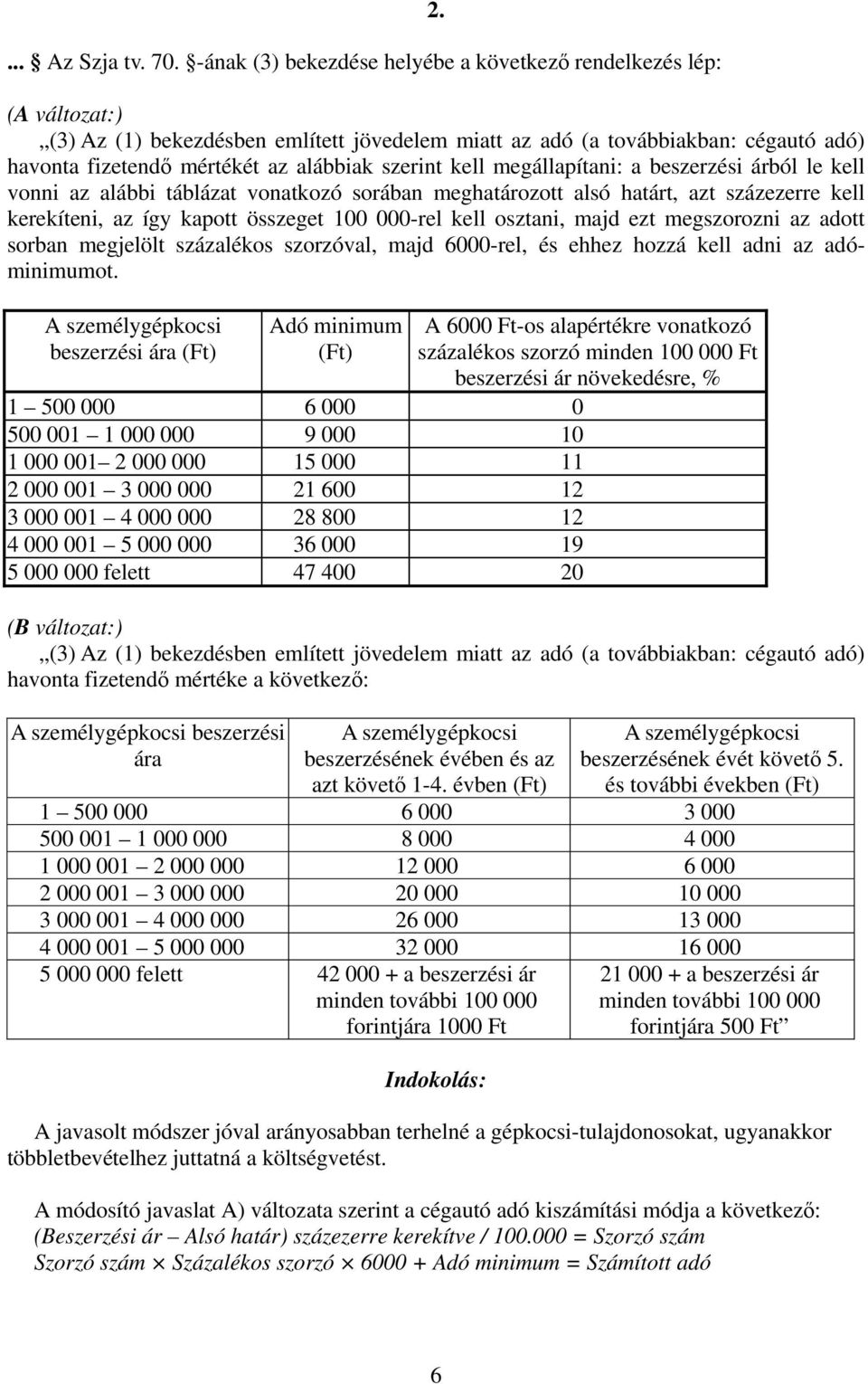 az alábbi táblázat vonatkozó sorában meghatározott alsó határt, azt százezerre kell kerekíteni, az így kapott összeget 100 000-rel kell osztani, majd ezt megszorozni az adott sorban megjelölt