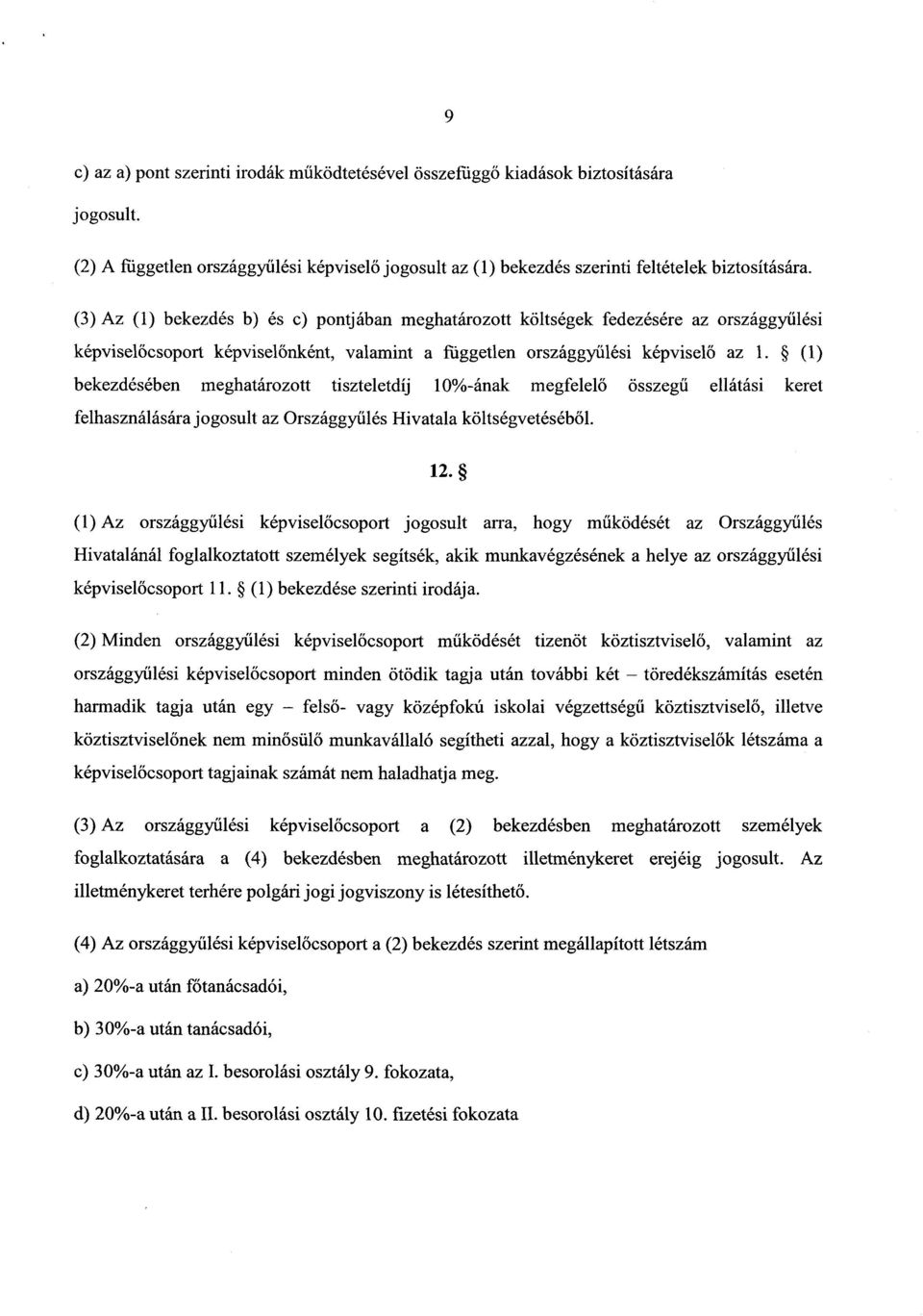 (1 ) bekezdésében meghatározott tiszteletdíj 10%-ának megfelelő összegű ellátási keret felhasználására jogosult az Országgy űlés Hivatala költségvetéséből. 12.