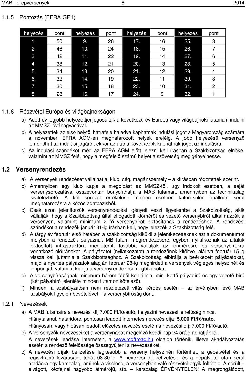 b) A helyezettek az első helytől hátrafelé haladva kaphatnak indulási jogot a Magyarország számára a novemberi EFRA AGM-en meghatározott helyek erejéig.