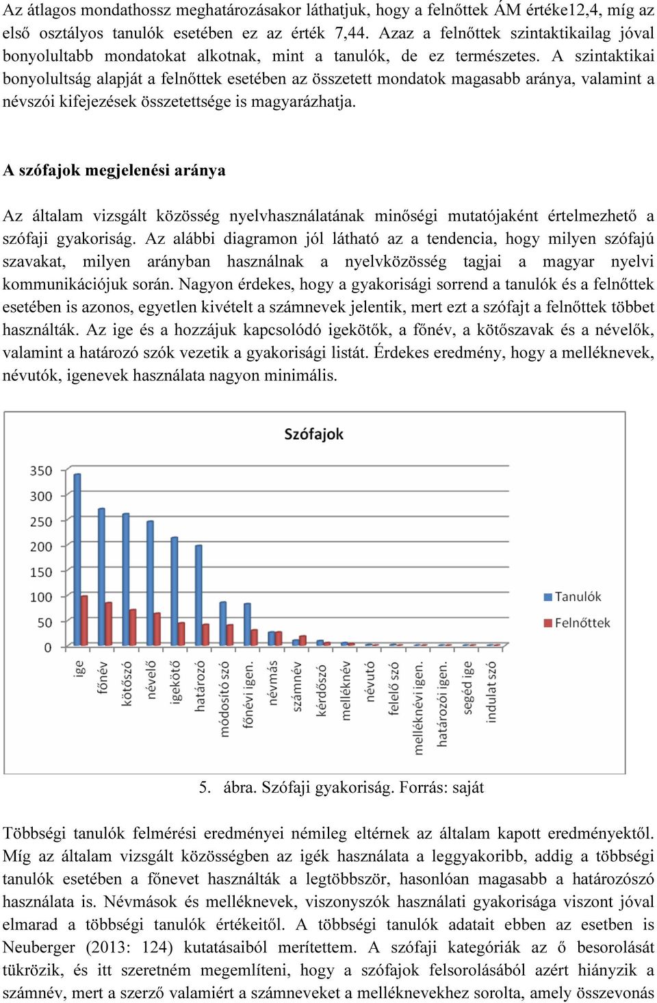 A szintaktikai bonyolultság alapját a felnőttek esetében az összetett mondatok magasabb aránya, valamint a névszói kifejezések összetettsége is magyarázhatja.