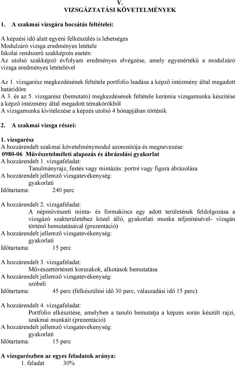 elvégzése, amely egyenértékű a modulzáró vizsga eredményes letételével Az 1. vizsgarész megkezdésének feltétele portfolio leadása a képző intézmény által megadott határidőre A 3. és az 5.