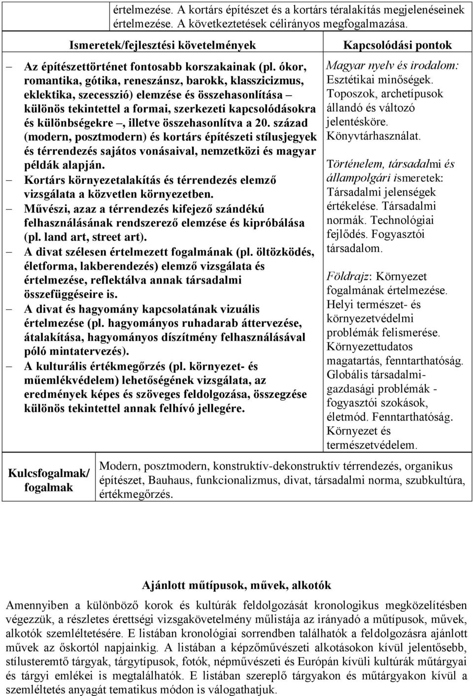 összehasonlítva a 20. század (modern, posztmodern) és kortárs építészeti stílusjegyek és térrendezés sajátos vonásaival, nemzetközi és magyar példák alapján.