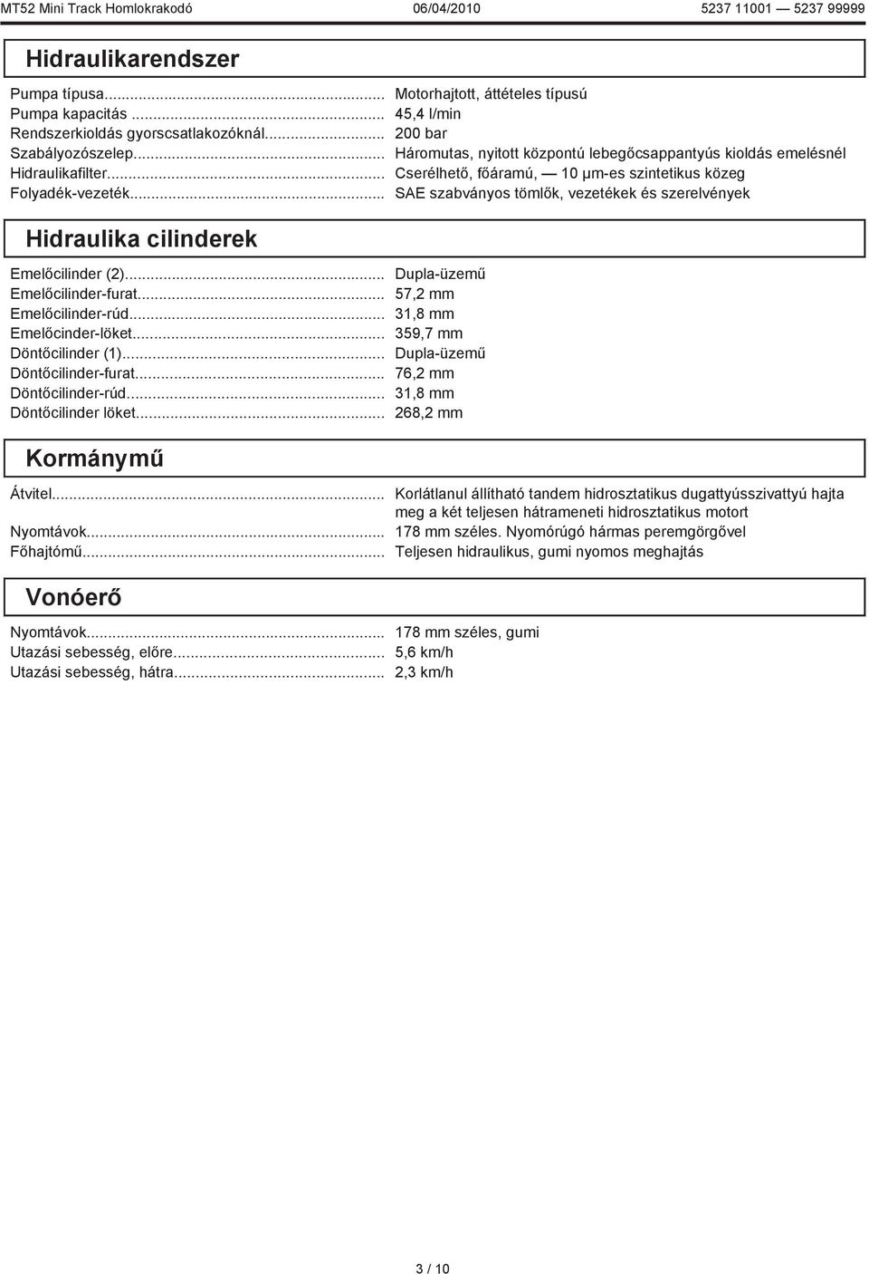 és szerelvények Hidraulika cilinderek Emelőcilinder (2)... Emelőcilinder-furat... Emelőcilinder-rúd... Emelőcinder-löket... Döntőcilinder (1)... Döntőcilinder-furat... Döntőcilinder-rúd.